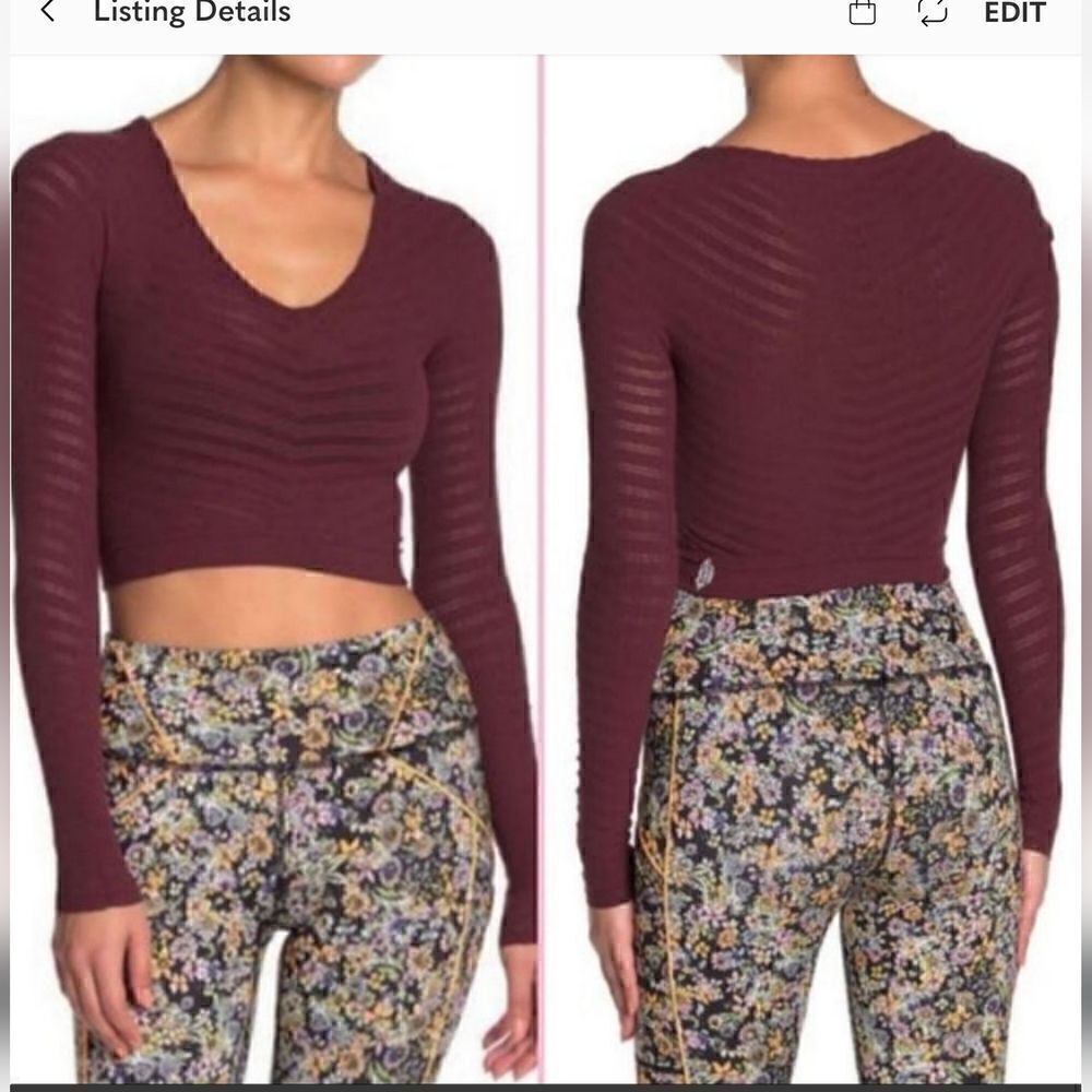 NWT! Free People Long Sleeve Crop Top Red Night Color XS